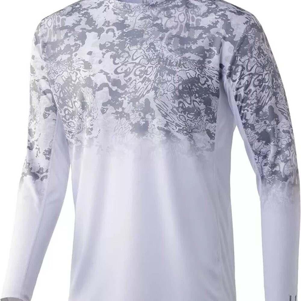 Huk Icon X Tide Change Fade LS Performance LARGE Fishing Shirt Grey & White